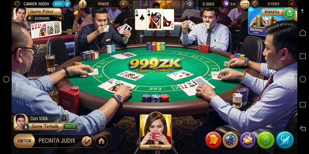 Gameplay seru dalam aplikasi poker 999ZK yang mendebarkan.