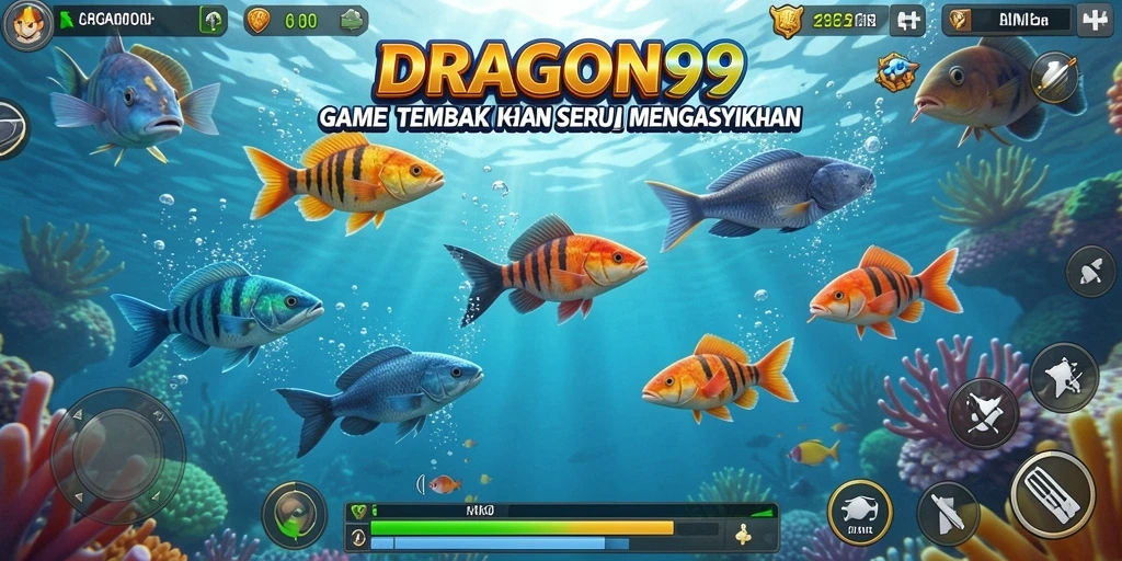 Tangkapan layar gameplay DRAGON99 menampilkan aksi seru menembak ikan.