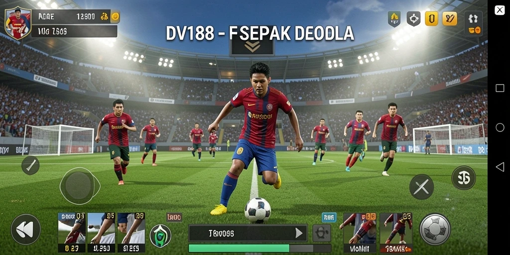 Tampilan gameplay seru di DV188 dengan aksi sepak bola nyata.