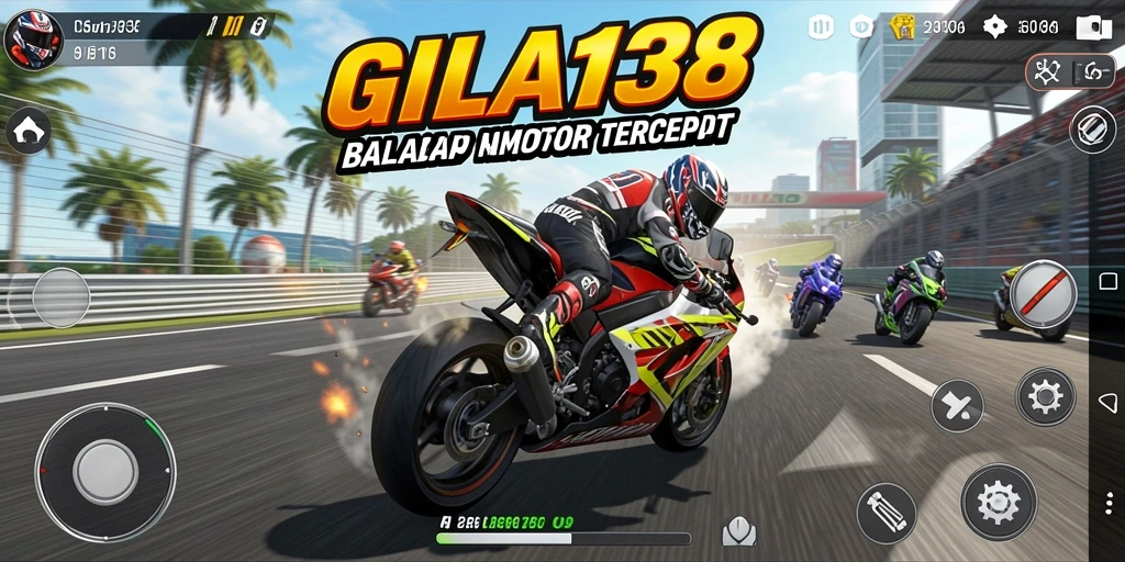 Tampilan seru dari gameplay balap motor dengan berbagai lintasan.
