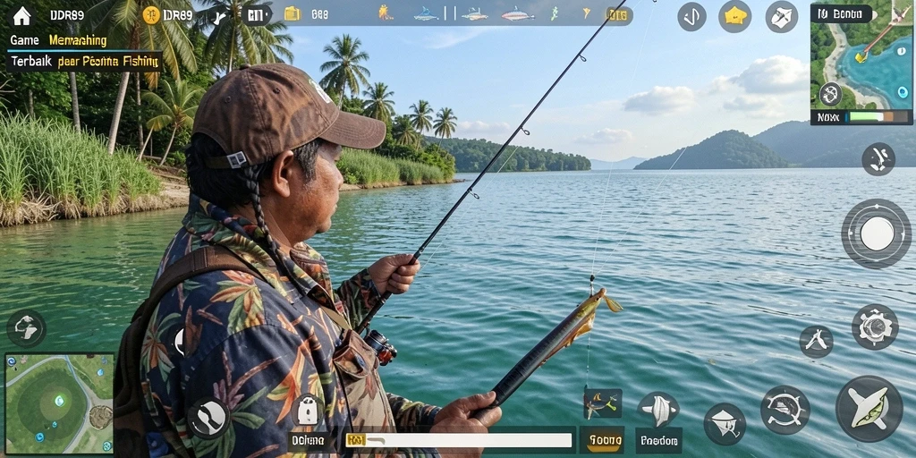 Tampilan gameplay memancing yang realistis dan mengasyikkan.