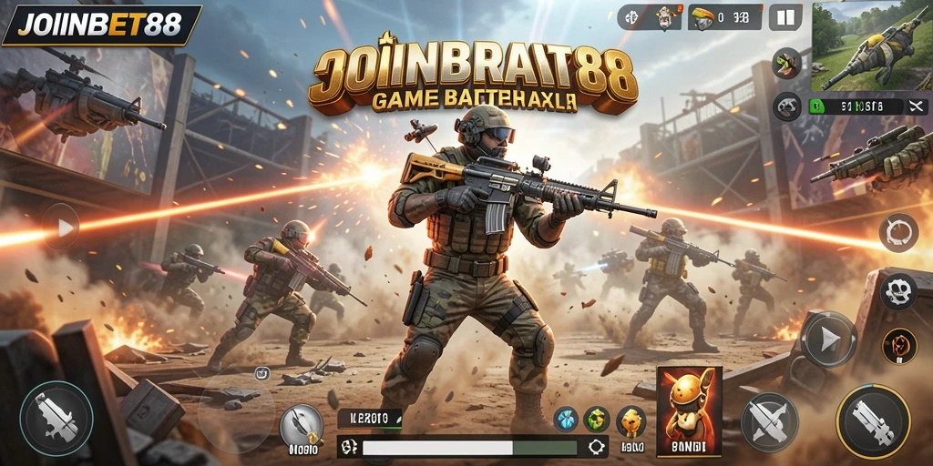 Tampilan gameplay seru di JOINBET88 dengan pertempuran Battle Royale.