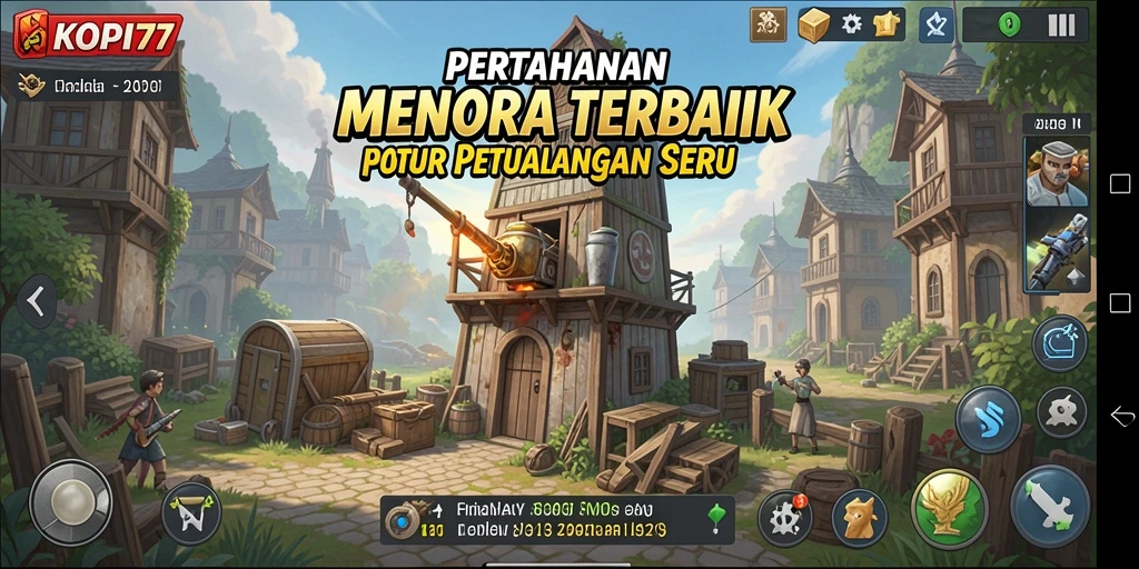 Gameplay KOPI77 dengan menara yang strategis melawan gelombang musuh.