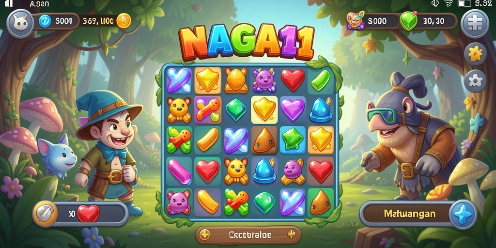 Screenshot menunjukkan aksi mencocokkan permata di NAGA11 yang seru.