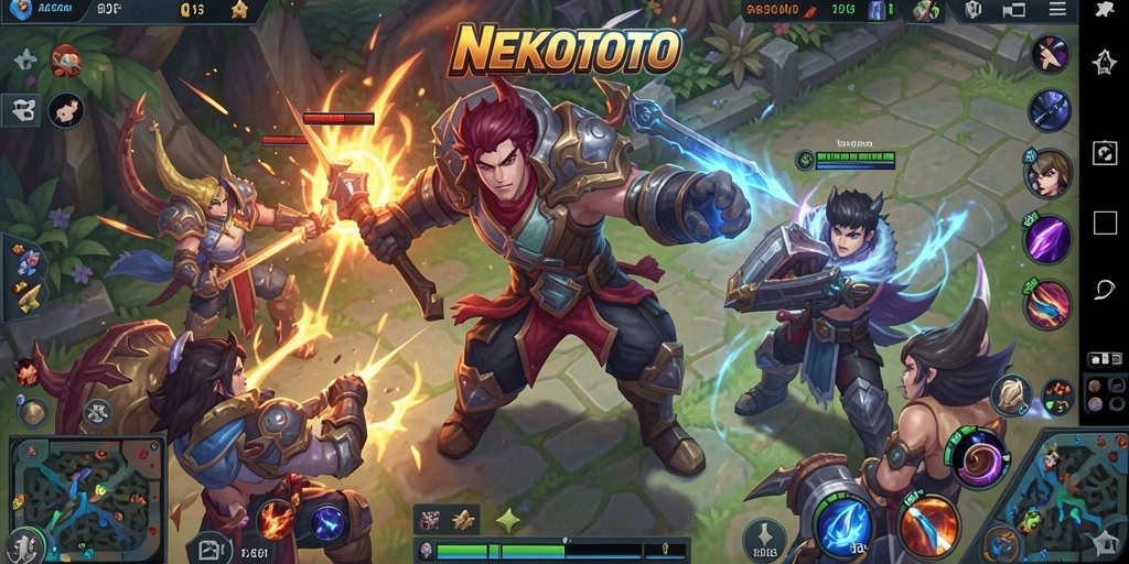 Tampilan seru gameplay MOBA di NEKOTOTO.