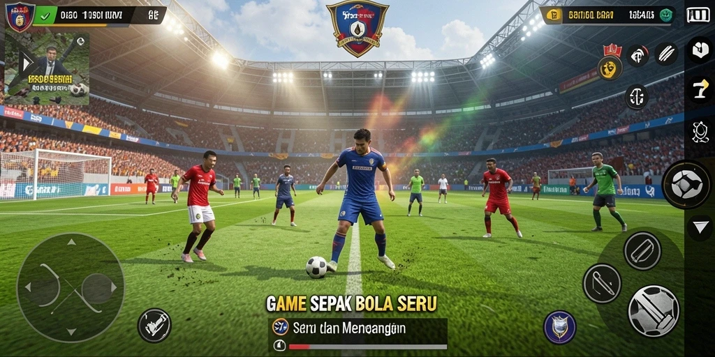 Tampilan gameplay PG11 dengan pemain beraksi di lapangan sepak bola.