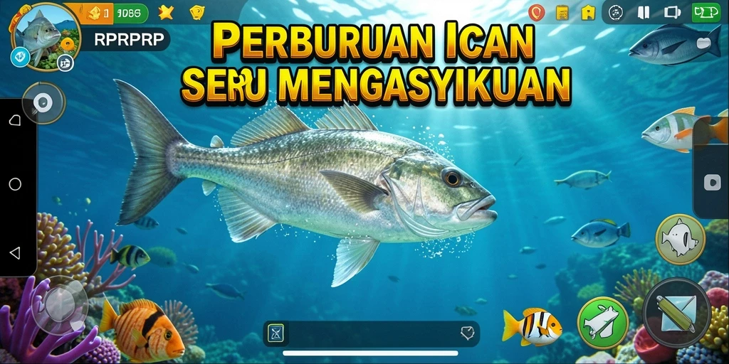 Tampilan gameplay RPRPRP dengan aksi menembak ikan yang seru.