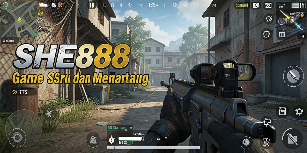 Screenshot gameplay SHE888 menampilkan pertempuran FPS yang intens dan seru.