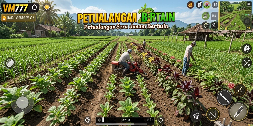 Tampilan gameplay VM777 yang menarik dengan ladang subur.